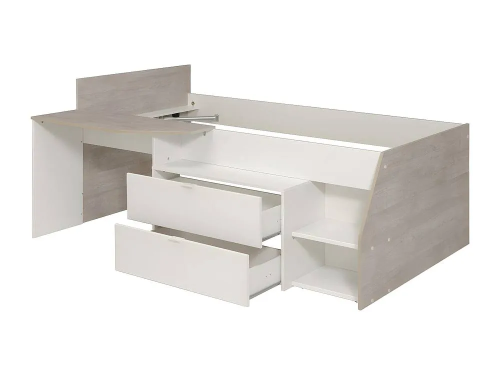 Vente-unique Bed With Desk & Storage - 90 X 190/200 Cm - White & Natural in Light Oak 6