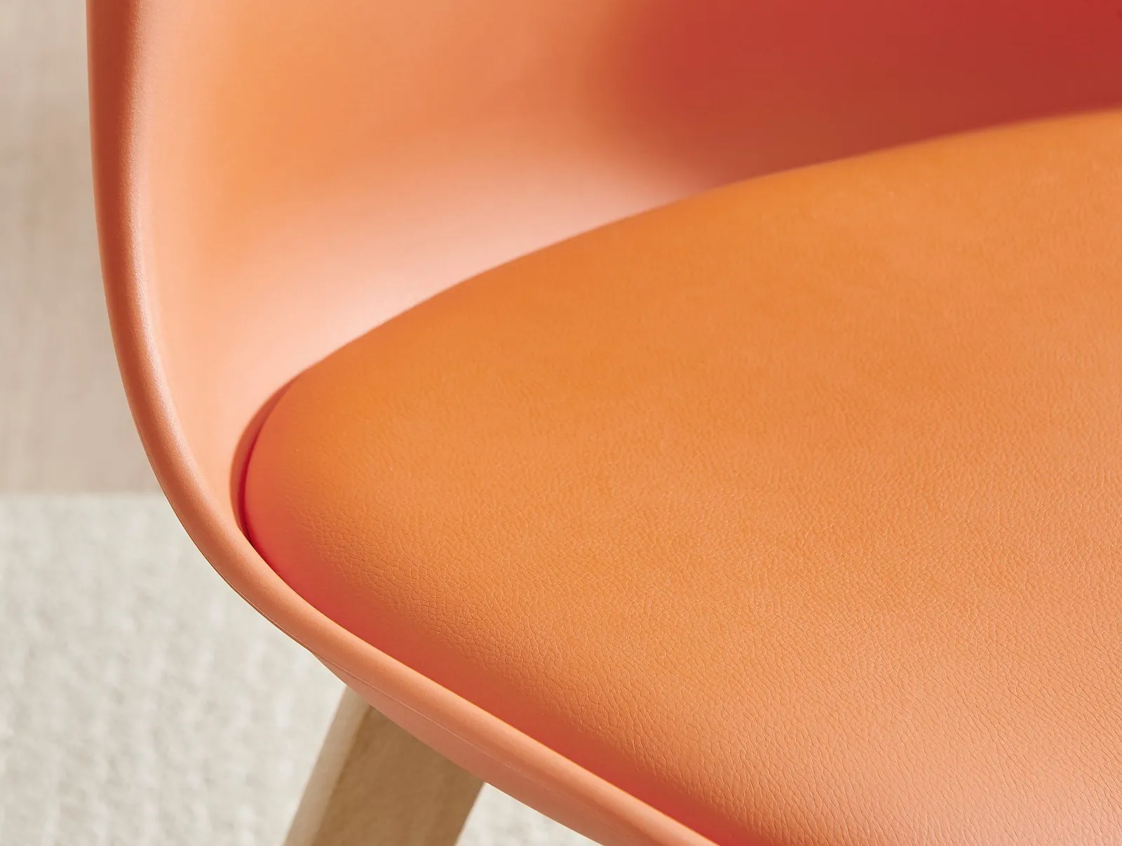 FurnitureboxUK Set of 2 Stockholm Natural Birch Wood Scandi Minimalist Dining Chairs with Faux Leather Cushion in Orange 6