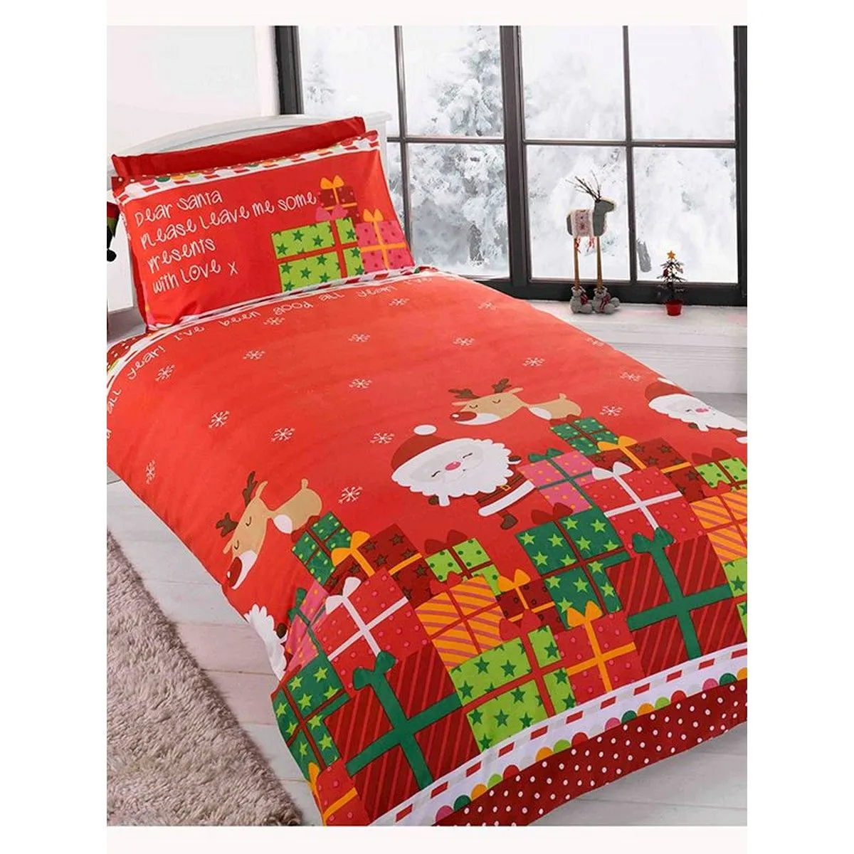Rapport Dear Santa Christmas Duvet Cover Set in Red