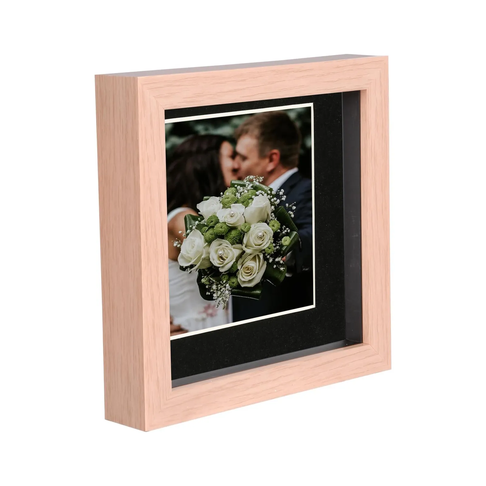 Nicola Spring 6" x 6" 3D Box Photo Frame - 4" x 4" Mount - Light Brown in Black 1