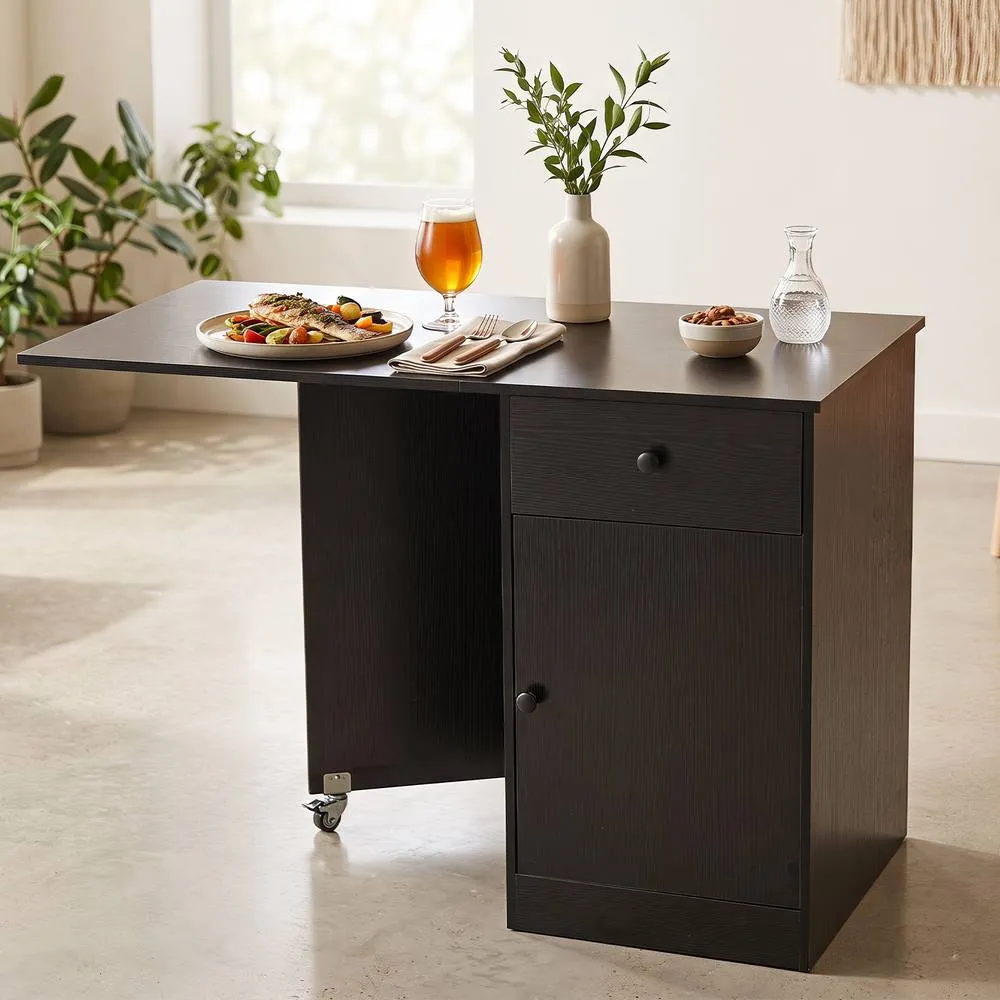 Costway Folding Dining Table Drop Leaf Table w/Drawer in Black 5