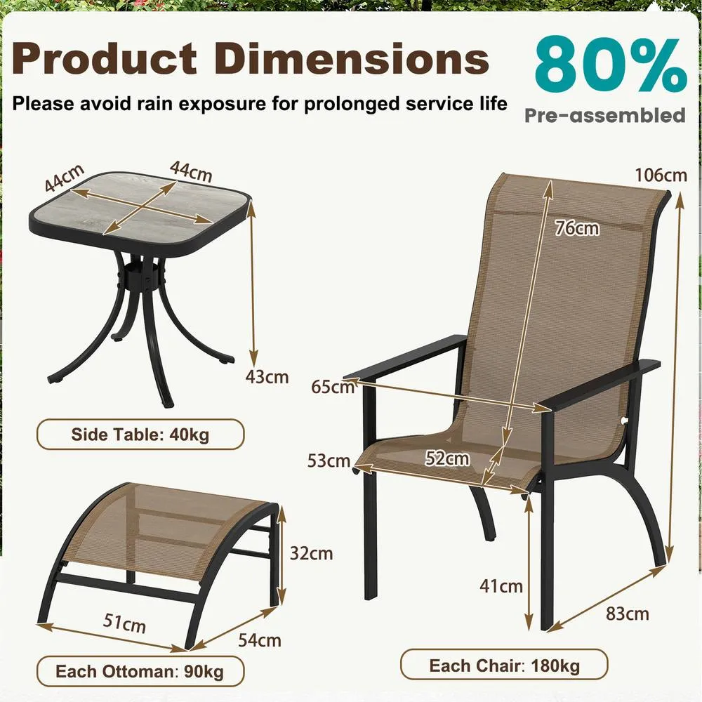 Costway 5 Pieces Adirondack Chair Set with Ottomans & Side Table-Coffee in Brown 2