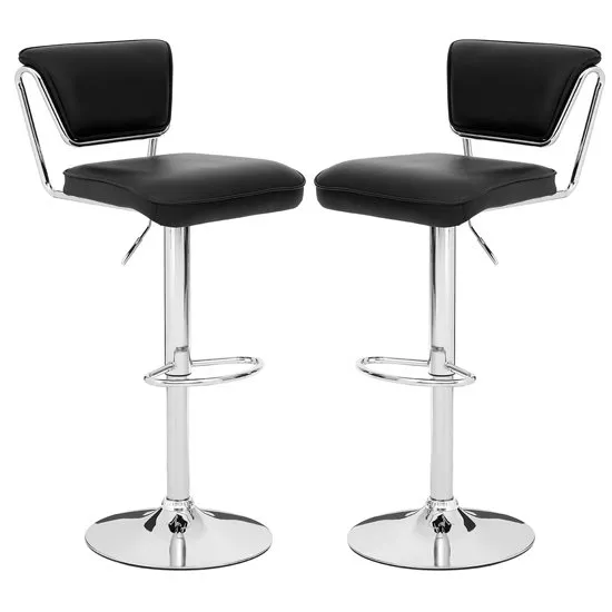 Tilotta Black Faux Leather Gas Lift Bar Chairs Pair