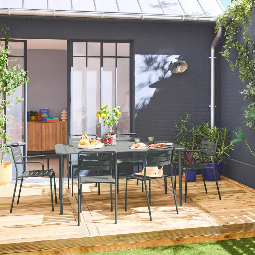 sweeek 6-seater metal garden table with 2 armchairs & 4 chairs in Khaki 3