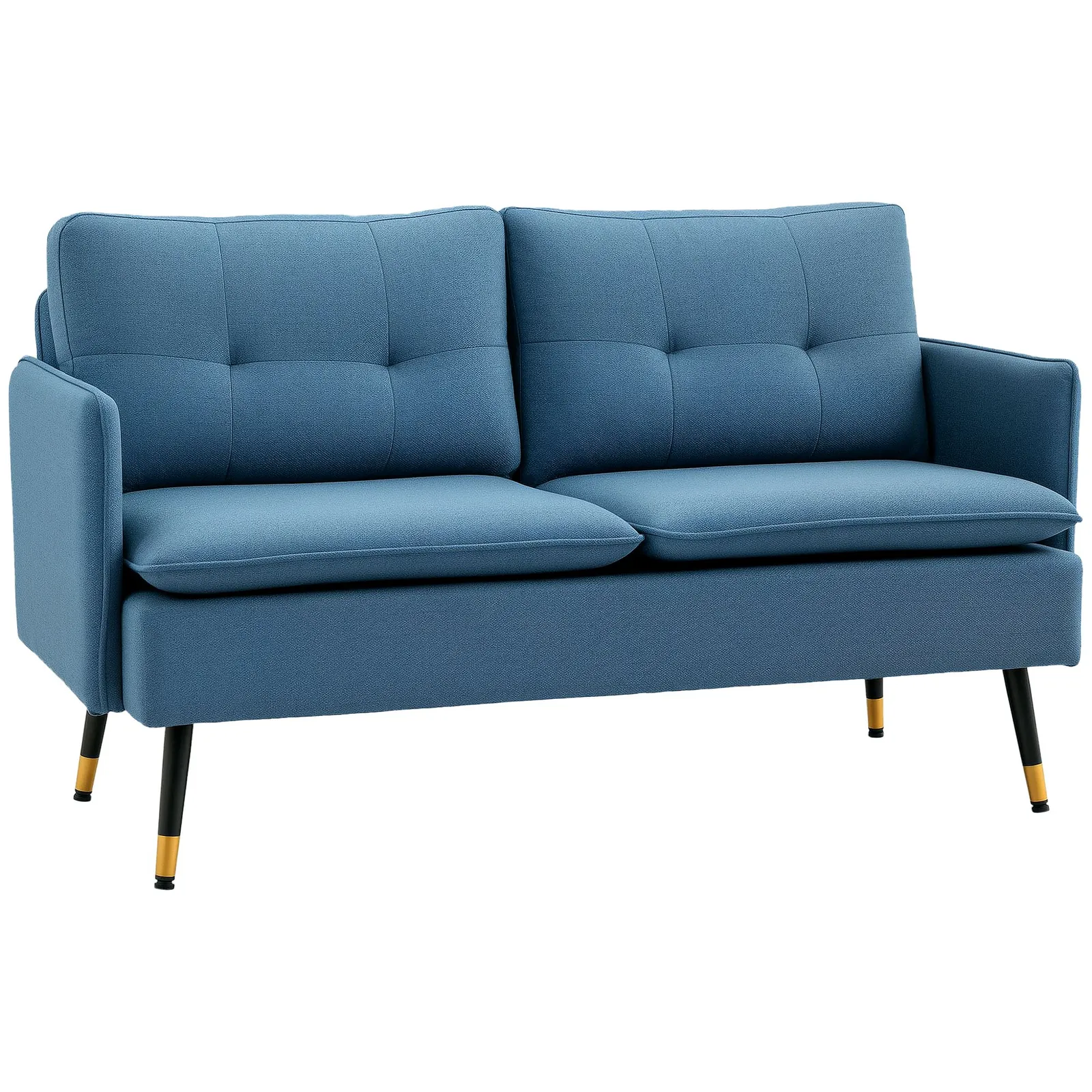 HOMCOM Two Seater Sofa with Steel Legs Button Tufted Backrest for Living Room in Blue 2