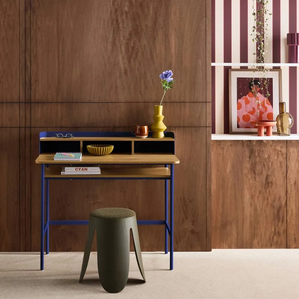 sweeek Metal desk with wood decor 3 niches in Blue 1