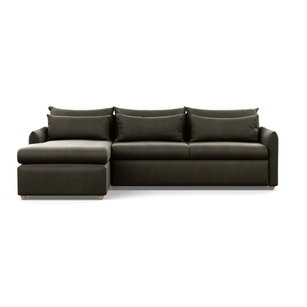 Heal's Pillow Large Left Hand Corner Chaise Velvet Charcoal Natural Feet