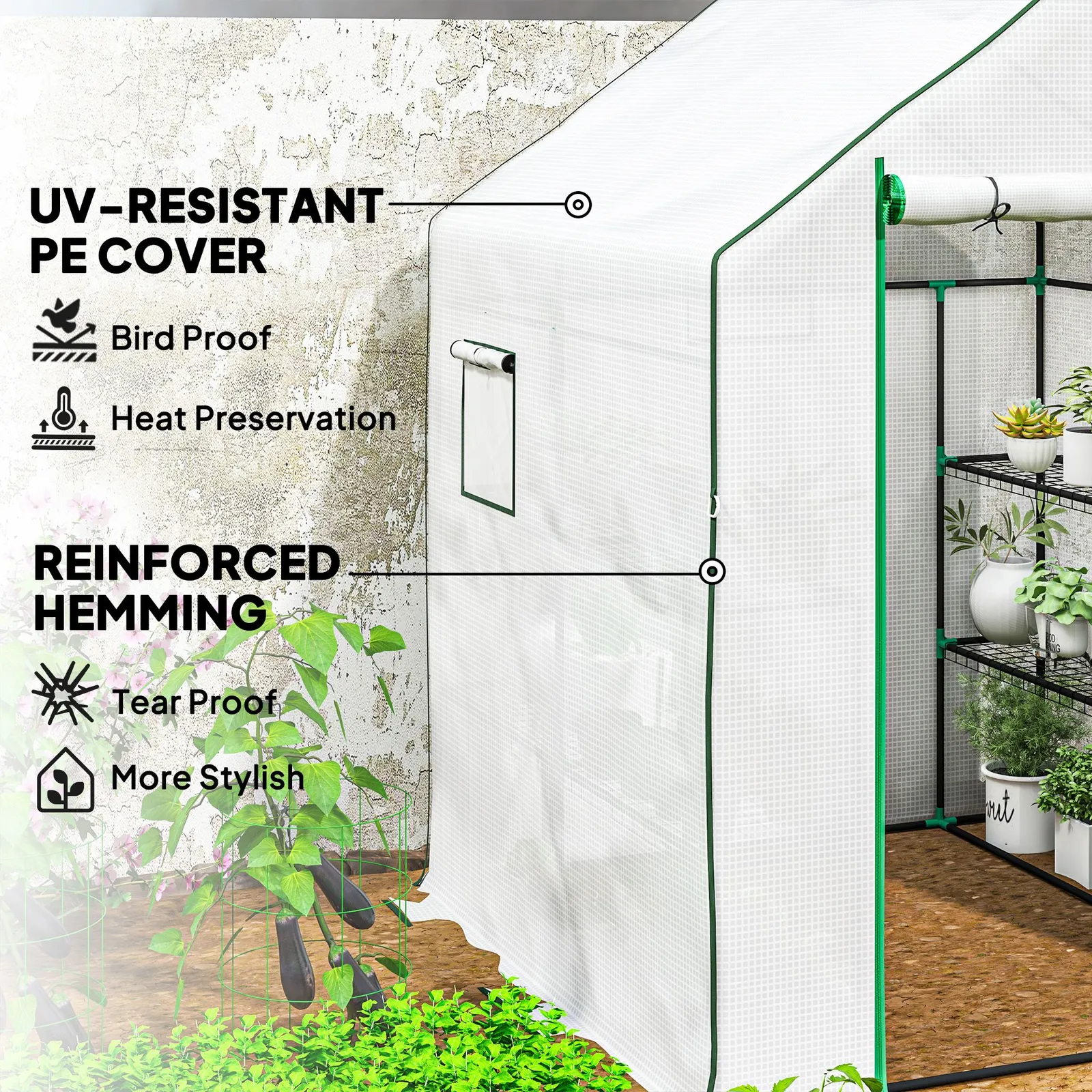 OUTSUNNY Walk-in Greenhouse with 8 Shelves, Outdoor Small Greenhouse, White 6