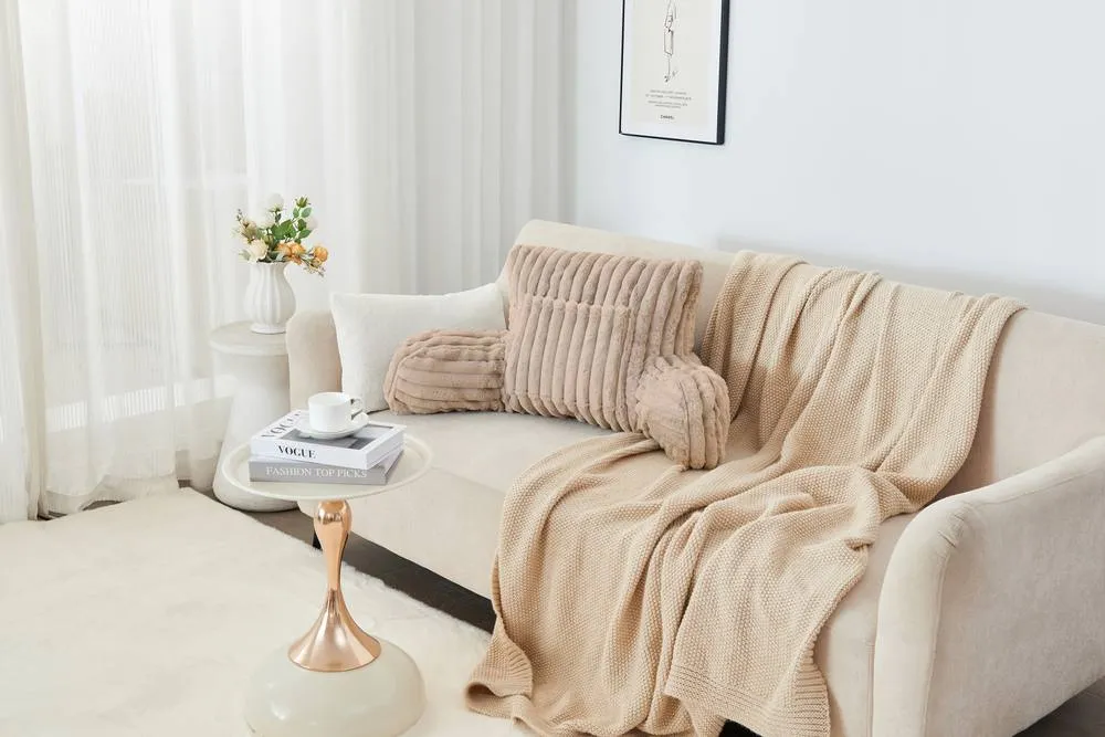 GAVENO CAVAILIA Super Comfy Ribbed Warm Cuddle Cushion in Beige 2