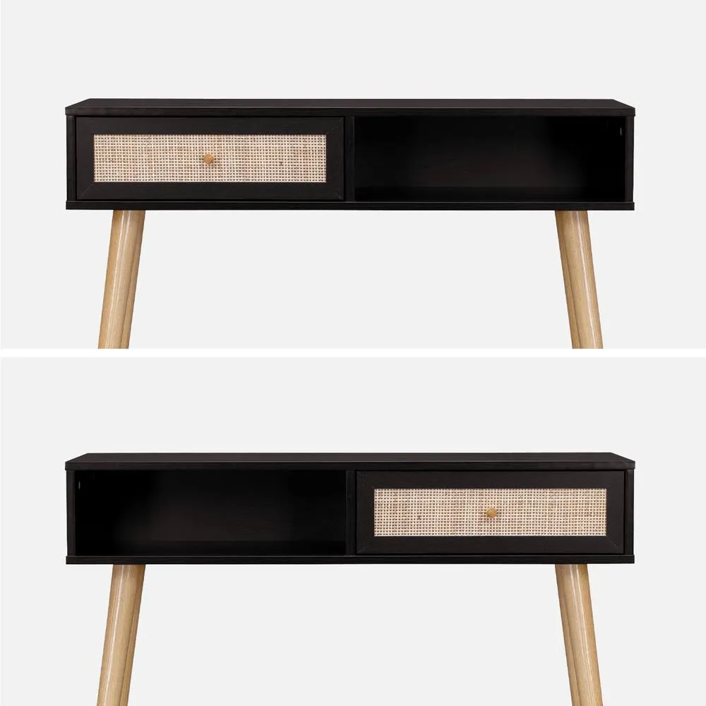 sweeek 100cm Wood & Cane Decor Console Table in Black 2