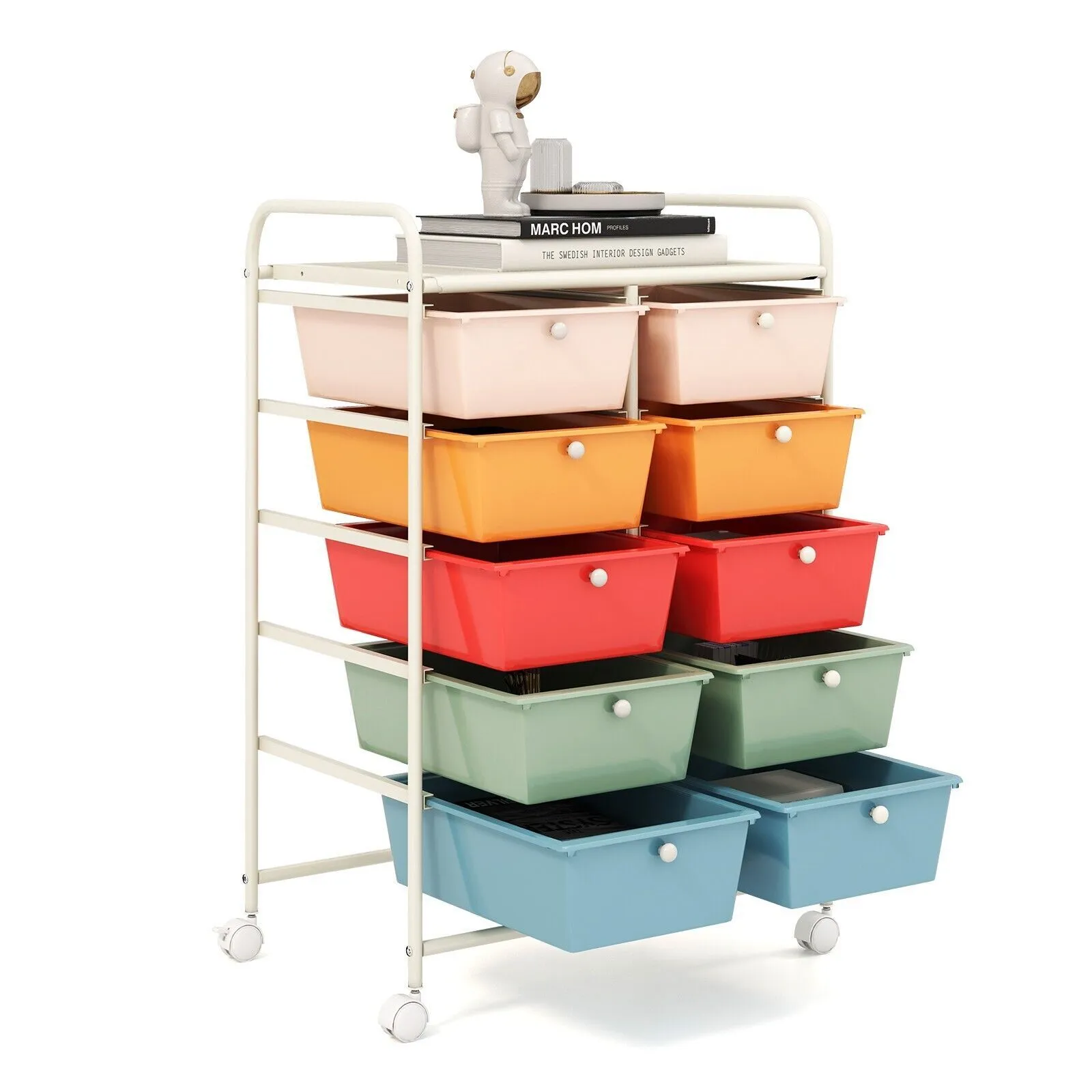 Costway 10 Drawers Storage Trolley Mobile Rolling Utility Cart Home Office Organizer in Green 5