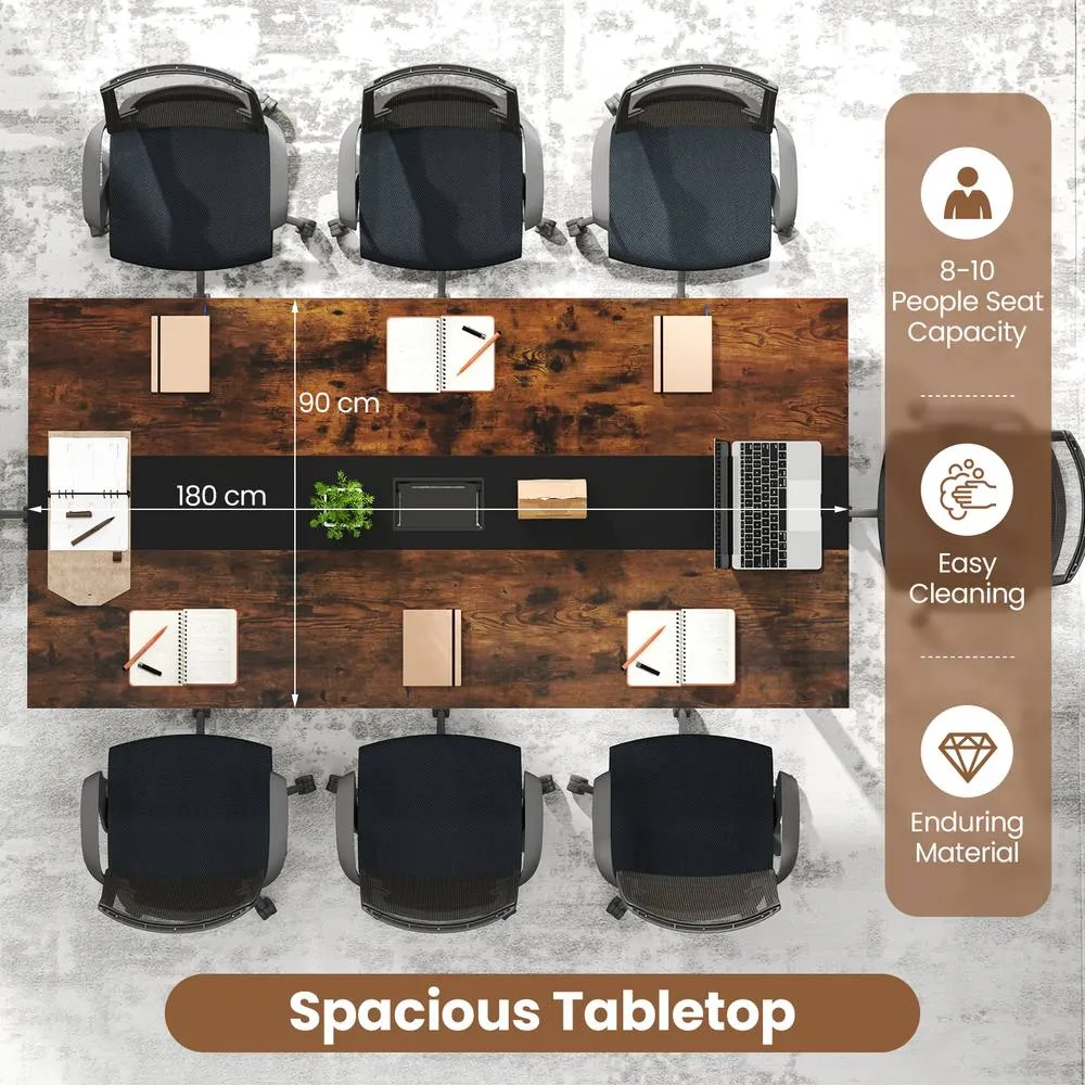 Costway 180CM Conference Room Table Rectangle Meeting Table for 8-10 People in Brown 6