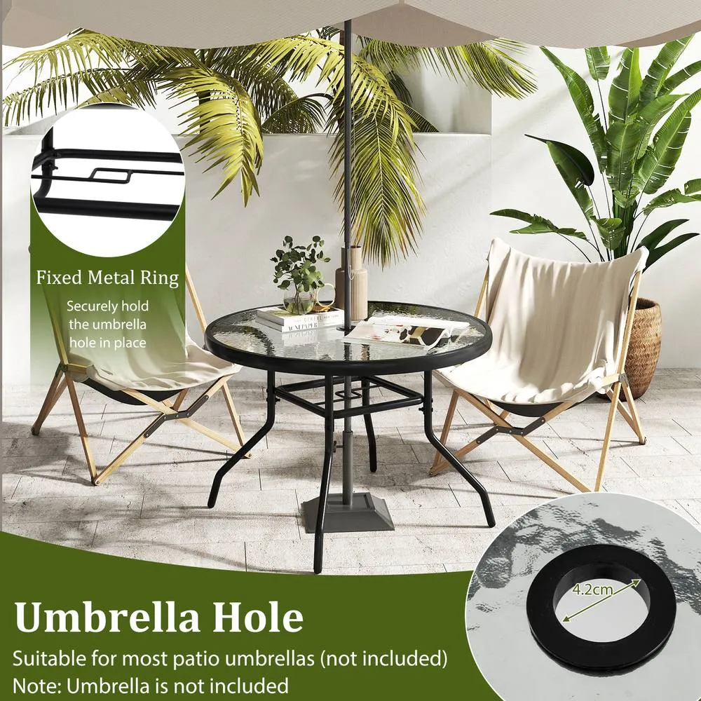 Costway Patio Side Table w/ Umbrella Hole Outdoor Round Bistro Table in Black 3