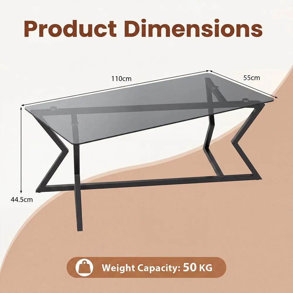 Costway Glass Coffee Table Rectangle Center Table Modern Accent Tea Table in Black 2