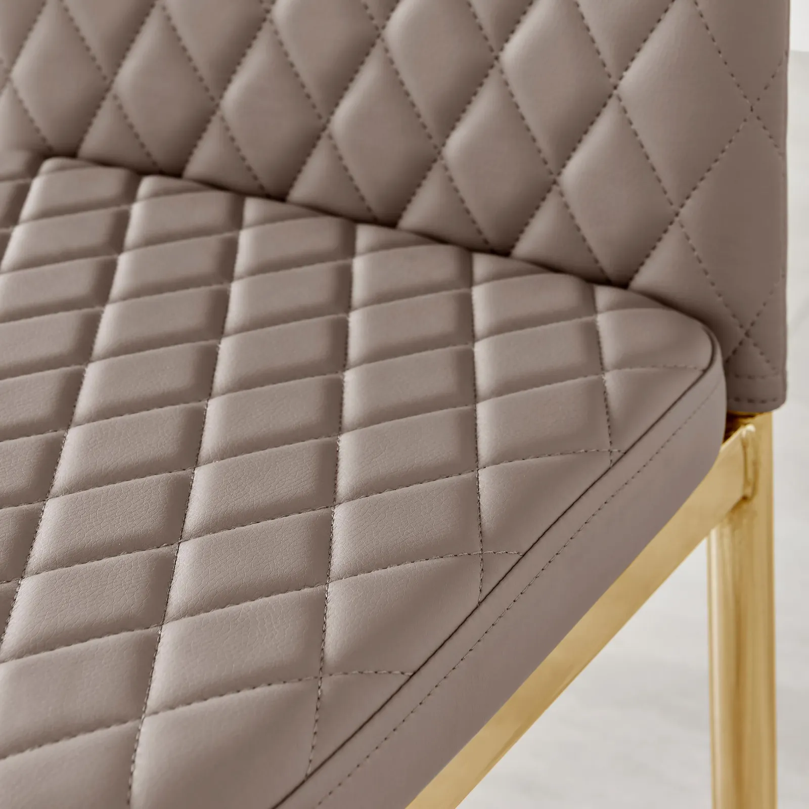 FurnitureboxUK Set of 4 Milan High Back Soft Touch Diamond Pattern Faux Leather Dining Chairs With Gold Chrome Metal Legs in Beige 6