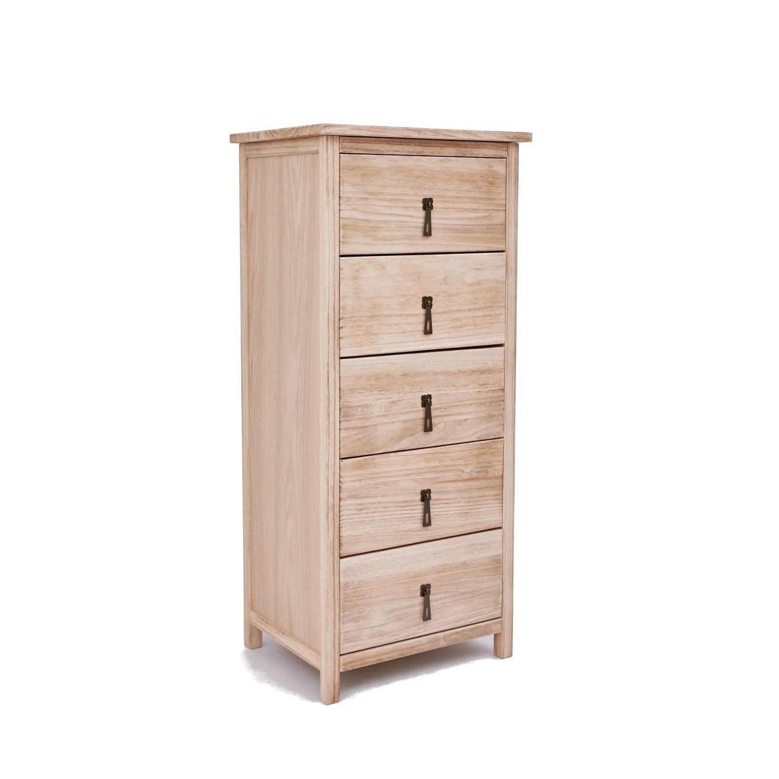 Cabinet Bits Portofino 5 Drawer Narrow Chest of Drawers Drop Brass Handle in Natural 2