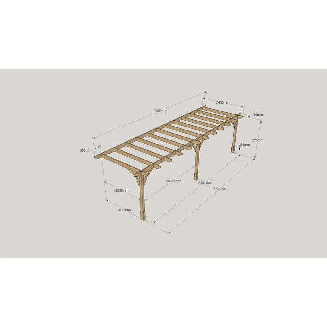 Rutland County Garden Furniture Ltd Wall Mounted Premium Pergola 3 Posts, L240 x W780 x H270 cm, Brown in Green 4