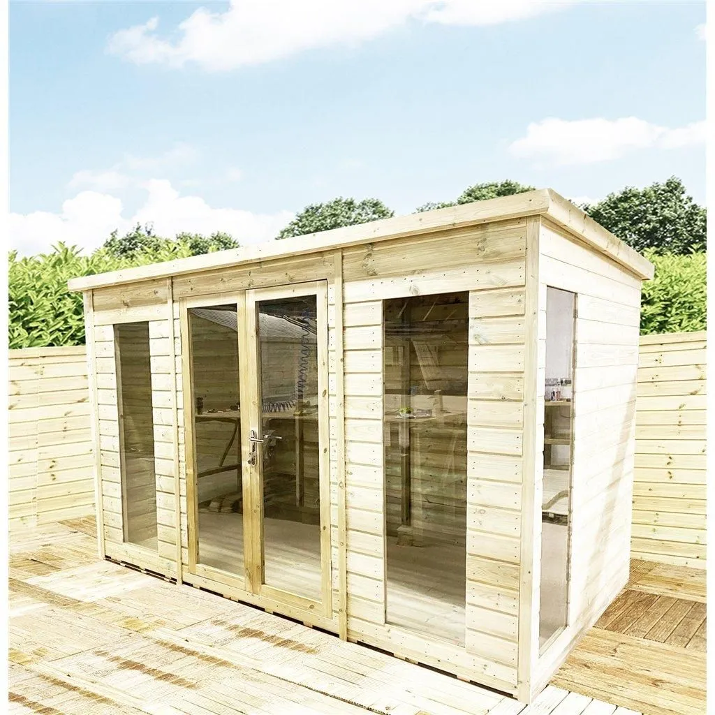 Marlborough 14 x 7 Pressure Treated Pent Summerhouse with Double Doors in Natural 2