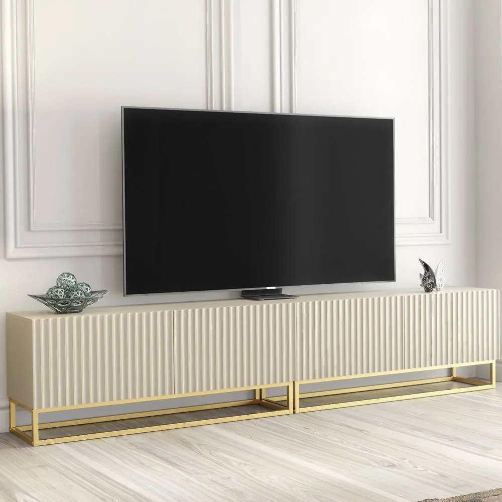 Creative Furniture Ripple Duo TV Unit 200cm - Cashmere Warm Beige Taupe Finish with Gold 4