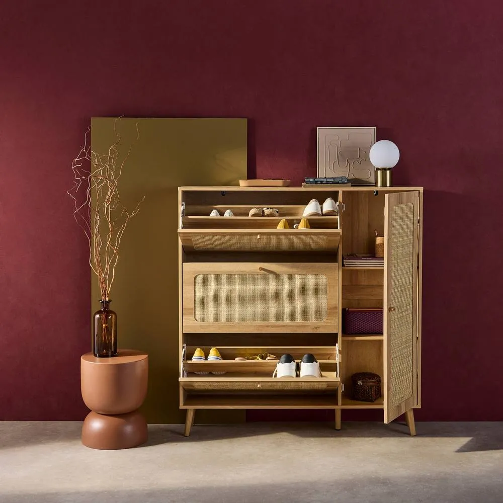 sweeek Canework shoe cabinet with 3 drawers in Beige 2