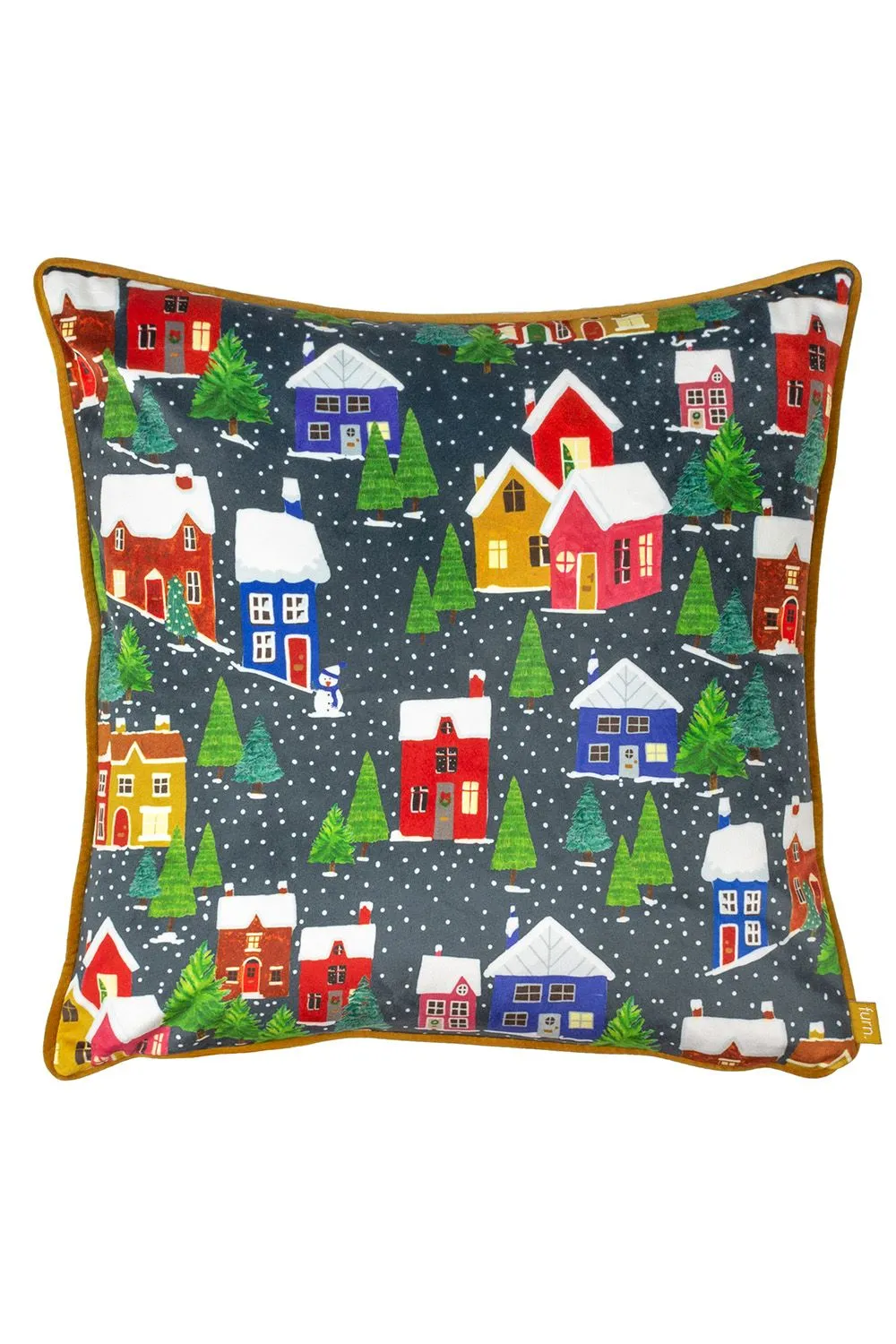 Furn Christmas Together Twilight Town Printed Piped Velvet Cushion