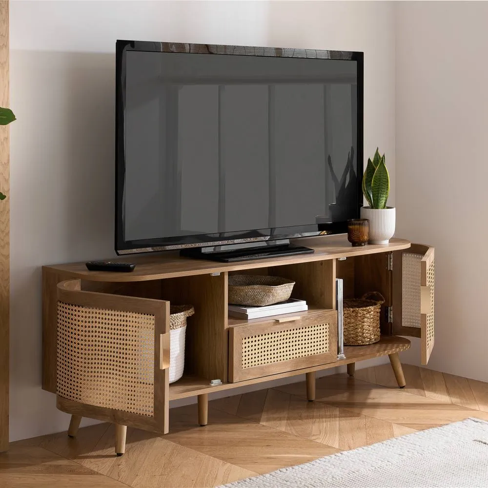 Birlea Rattan TV Entertainment Unit Curved Cabinet Sark in Beige 2