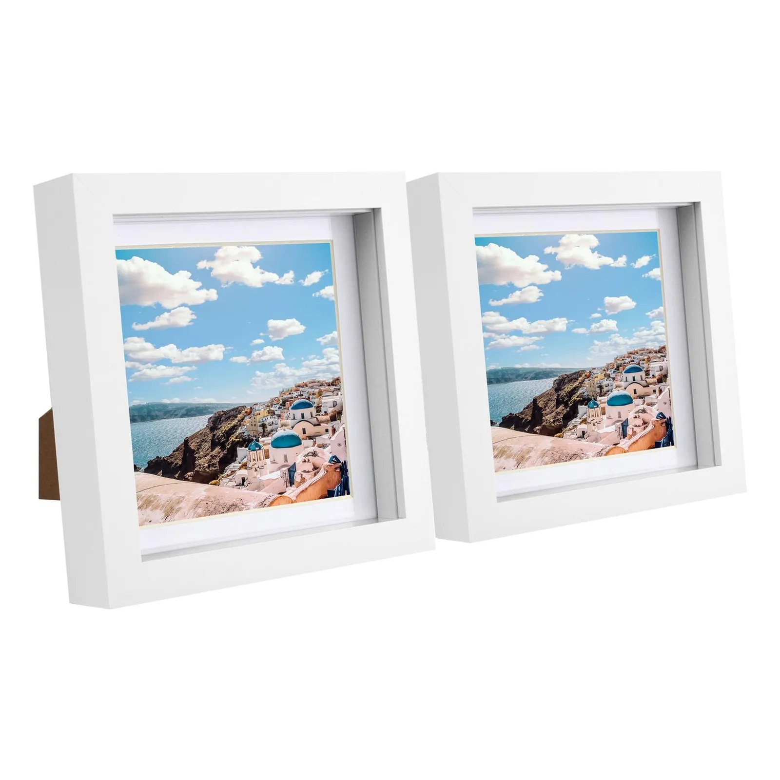 Nicola Spring 6" x 6" White 3D Box Photo Frames - 4" x 4" Mount - Pack of 2