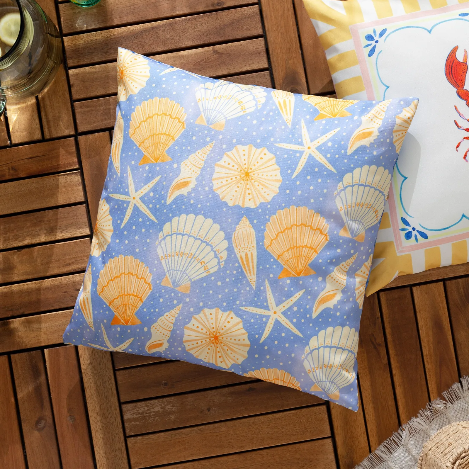 Furn Sea Shells Printed Outdoor Cushion Cover in Light Blue
