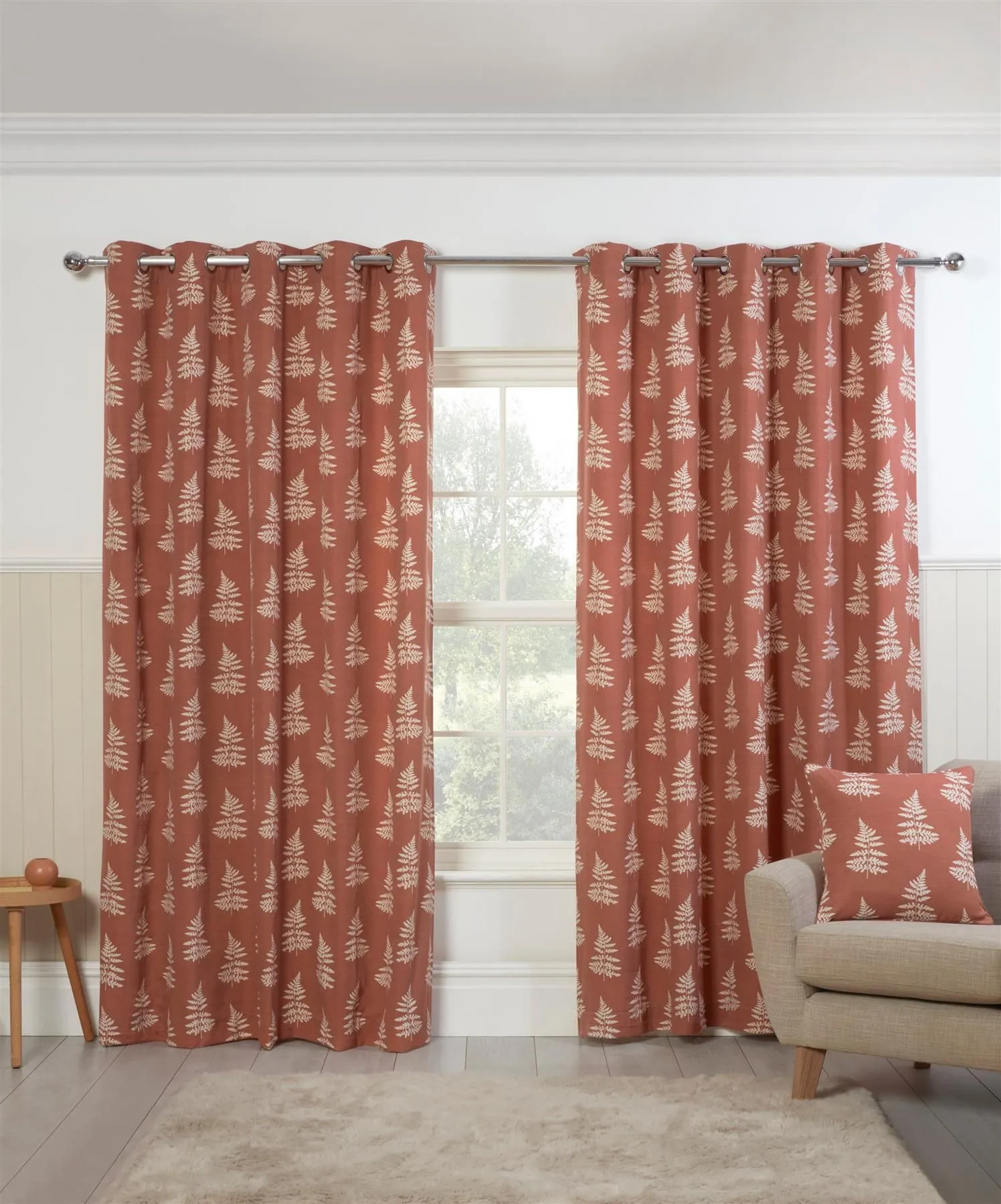 Sundour Esher Fern Leaf Eyelet Curtains in Orange 1