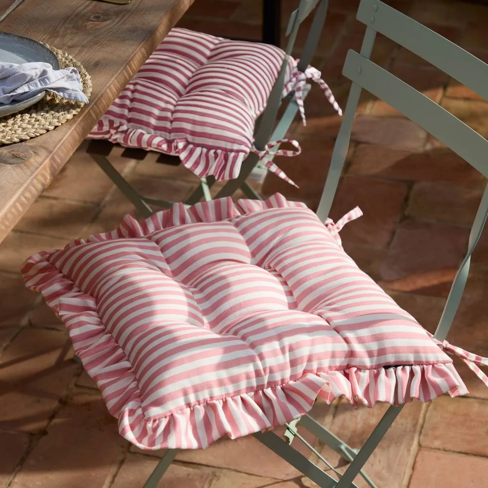 Wylder Millie Ruffle 2 Pack Indoor/Outdoor Seat Pads in Pink 1