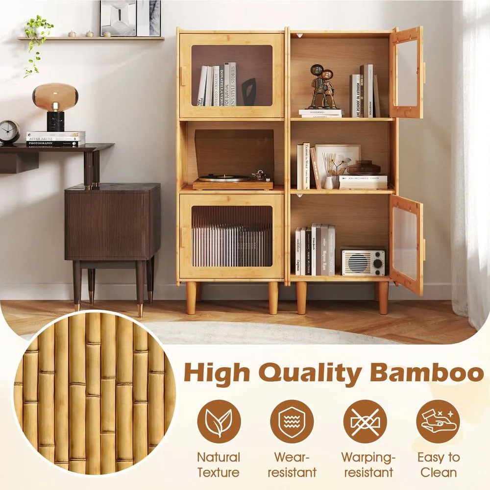 Costway Bamboo Cabinet 3-Cube Kitchen Storage Cabinet Display Cabinet-Natural in Brown 6