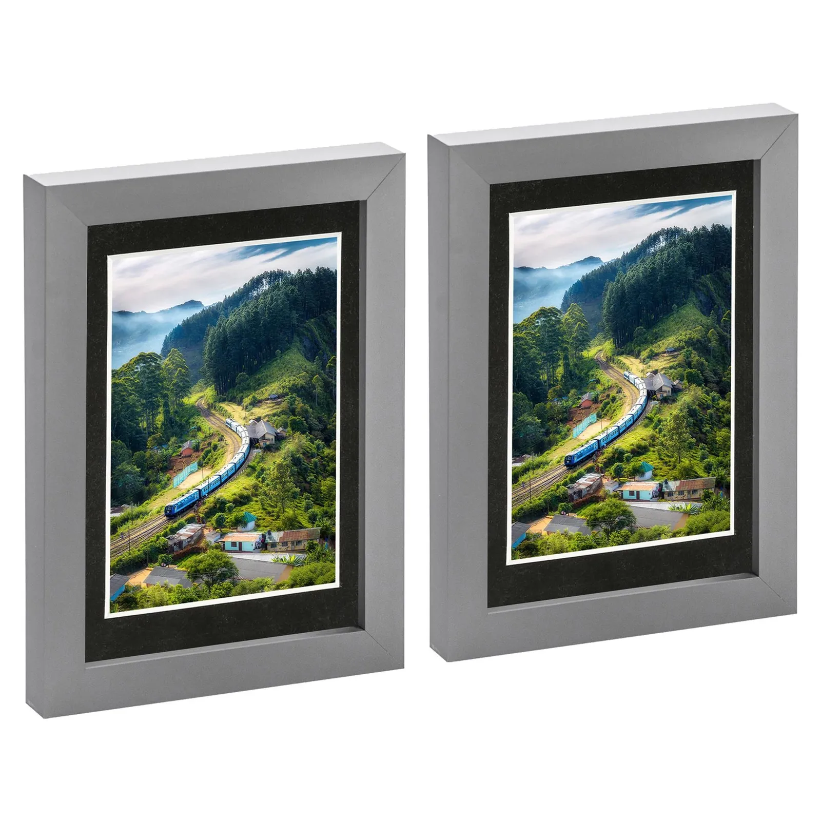 Nicola Spring Photo Frames with 4" x 6" Mount - 5" x 7" - White Mount - Pack of 2 in Grey 1