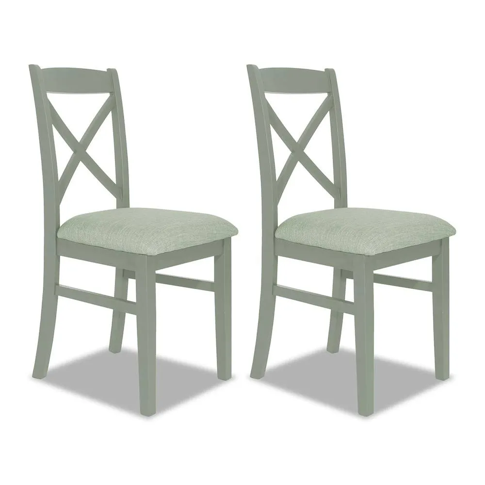 Statement Furniture Florence Crossback Upholstered Seat Chairs Set of 2 in Light Green