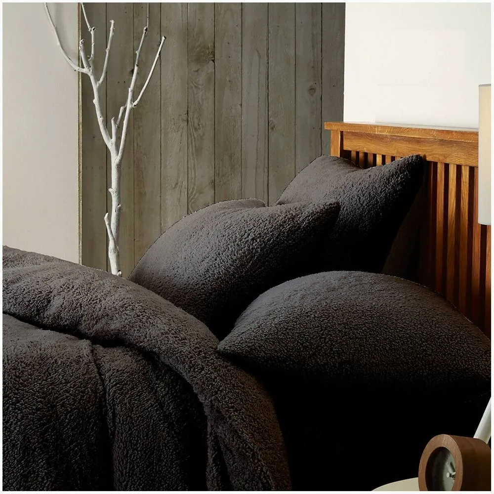 Smart Living Luxury Teddy Plain Duvet Cover & Pillowcase Set in Black 3