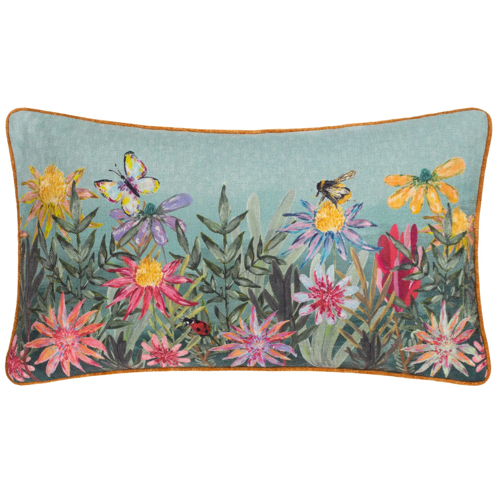 Wylder Country Wilds Blossom Meadow Printed Cushion in Bright Blue 2