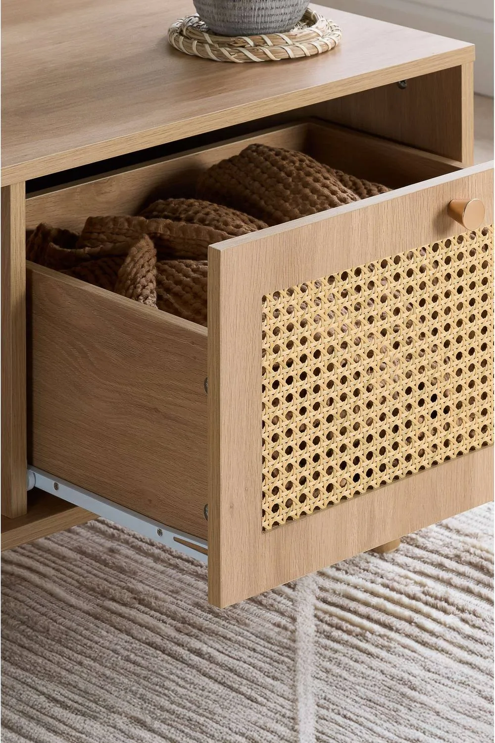 Birlea Croxley Coffee Table Oak Rattan with Storage in Brown 4