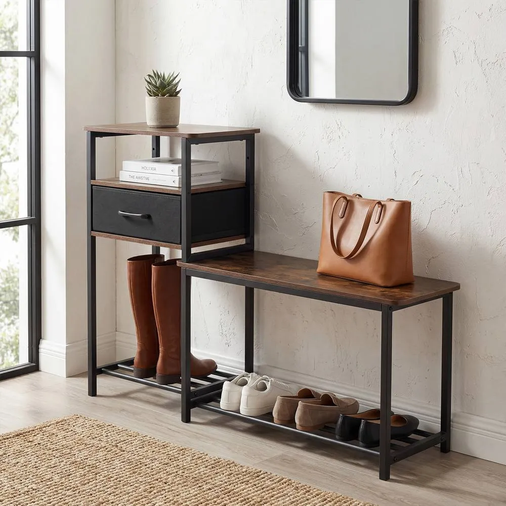 Costway 3-Tier Shoe Rack Bench Industrial Entryway Shoe Storage Bench w/Drawer in Brown 5