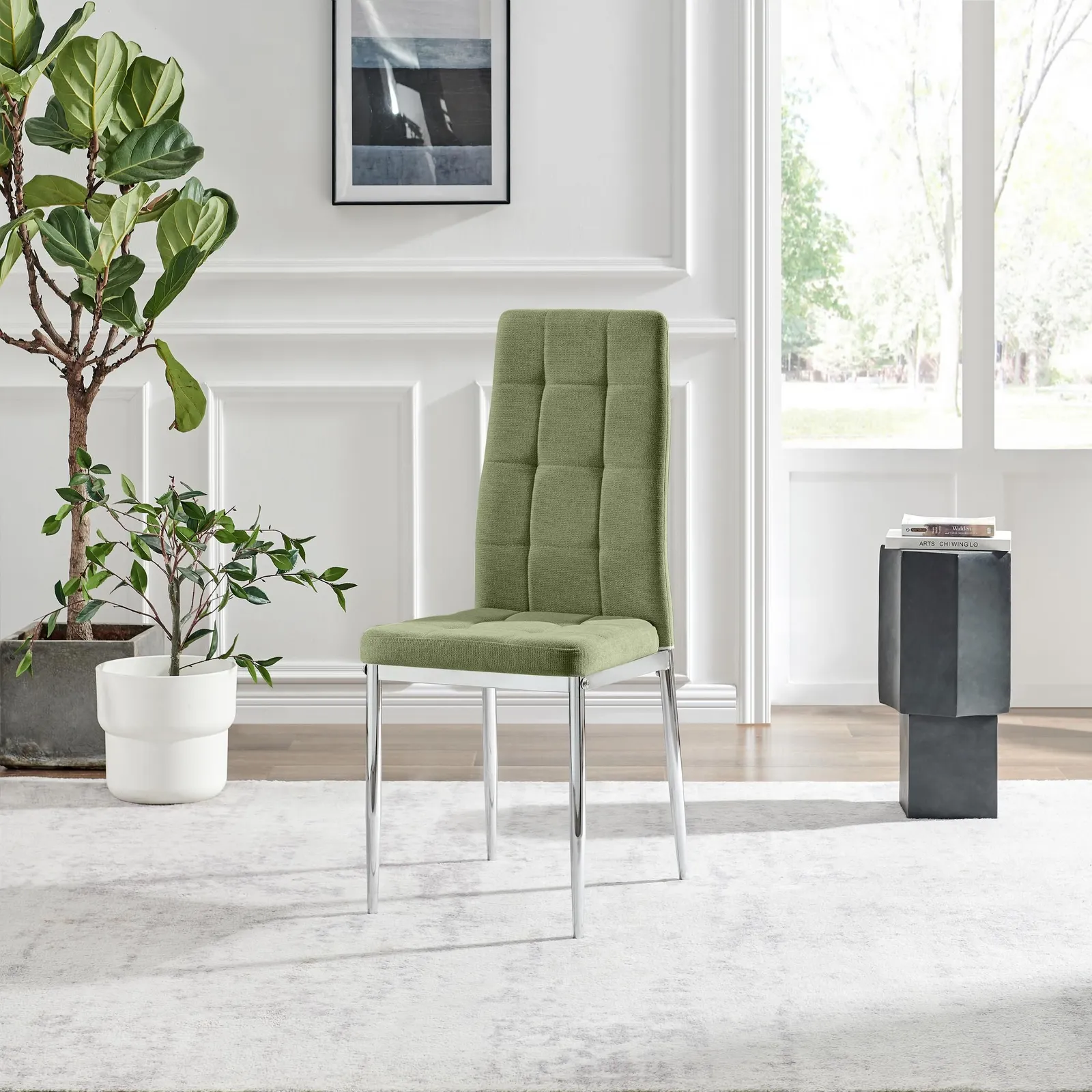 FurnitureboxUK Set 2 Paloma Modern Fabric Dining Chairs On Silver Legs in Green 3