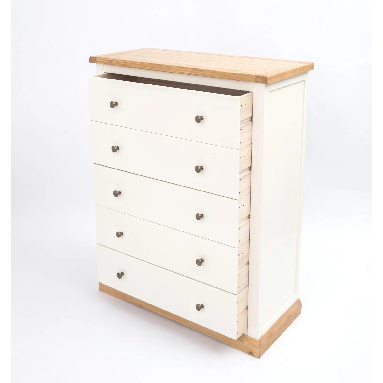 Cabinet Bits Trevi 5 Drawer Chest of Drawers Brass Knob in Off-White 4