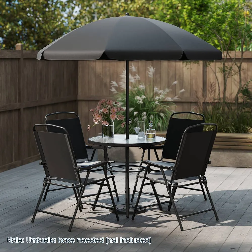 Costway 6 PCSs Patio Dining Set with Umbrella Outdoor Table & Chairs Set in Black 6