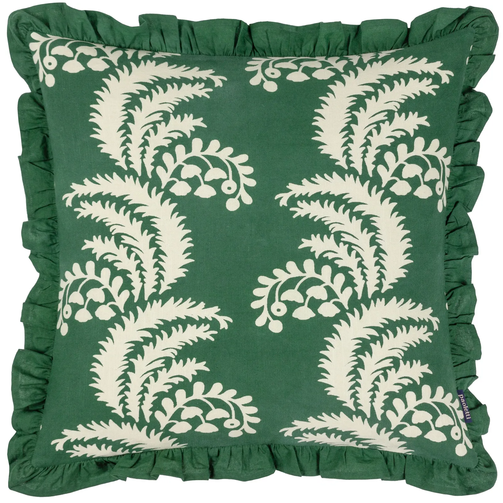 Paoletti Montrose 100% Cotton Fringed Leaf Cushion in Bottle Green 2