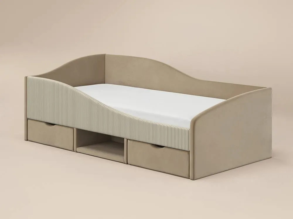 Flair Aubrey Velvet Storage Low Sleeper Bed with Beige Cord 4