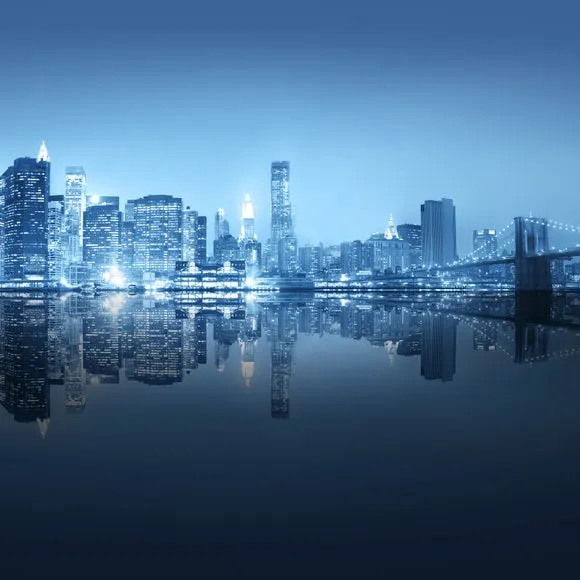 City Night Skyline Blue Wall Mural 2