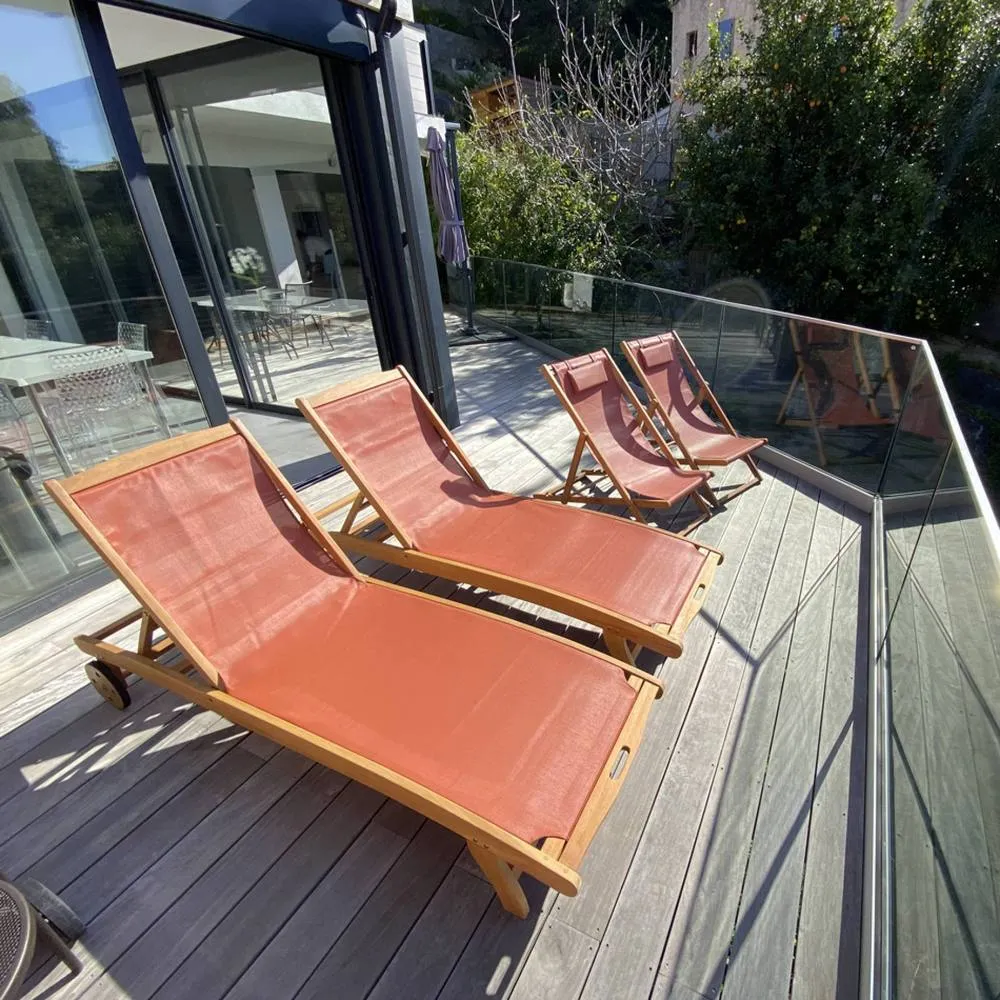 sweeek Pair of wooden & textilene sun loungers in Terracotta 6