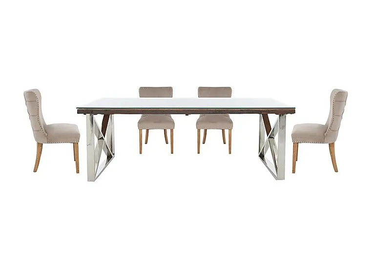 Chennai Dining Table with X-Leg Base and 4 Luxe Chairs - 180-cm - Taupe