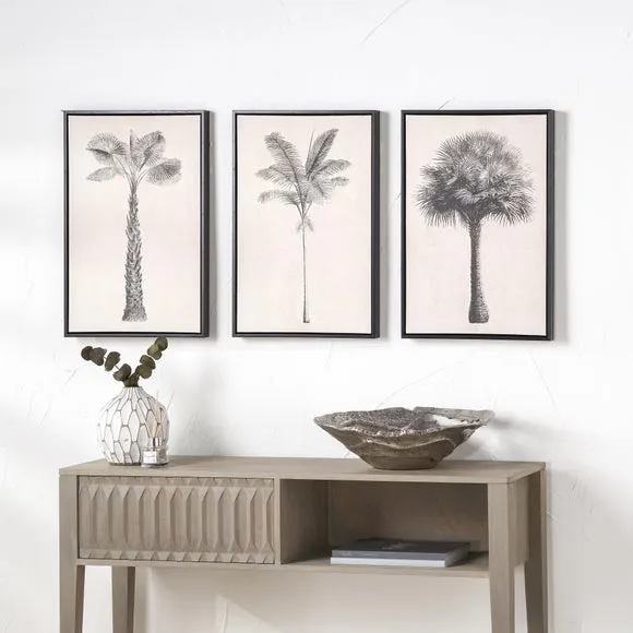 Set of 3 Monochrome Palm Print Framed Canvases