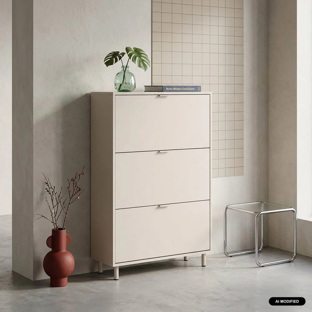 sweeek Shoe cabinet with 3 flaps wood decor & metal in Beige
