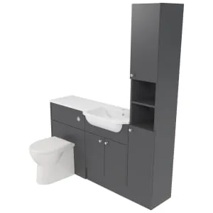 Deccado Benham Charcoal Grey Right Hand 1500mm Fitted Tower, Vanity & Toilet Pan Unit Combination with Right Hand Basin