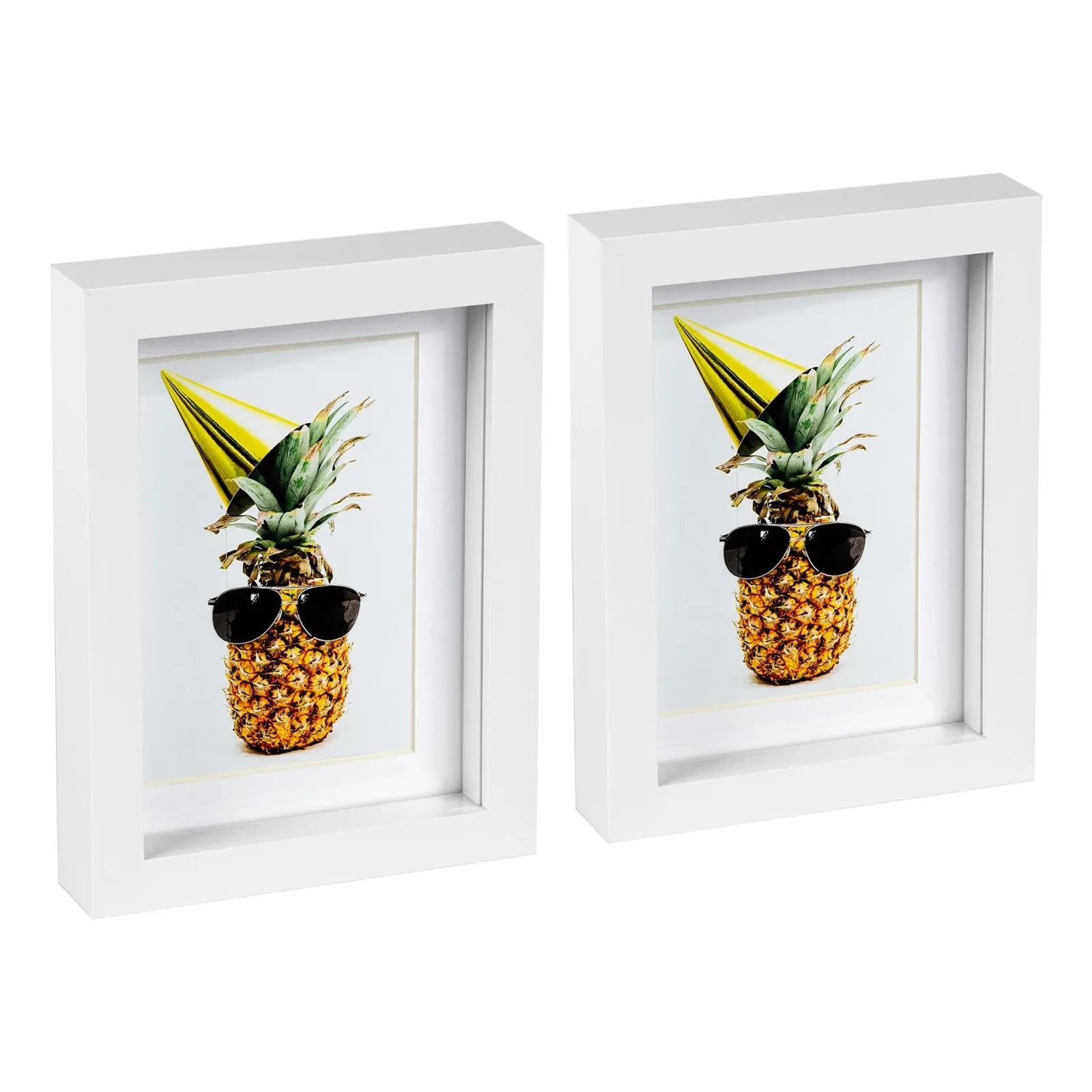Nicola Spring 5" x 7" White 3D Box Photo Frames - 4" x 6" Mount - Pack of 2