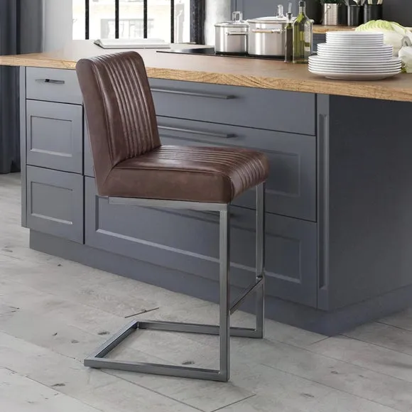 Brooklyn Set of 2 Bar Stools, Faux Leather